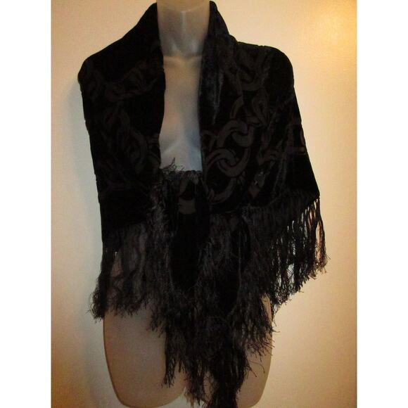 Rio Collection Scarf Shawl Wrap Square Black Velvet Sheer Chain Printed Cover Up - Picture 4 of 5